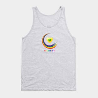 Norwich Pride Rainbow with green and yellow hearts Tank Top